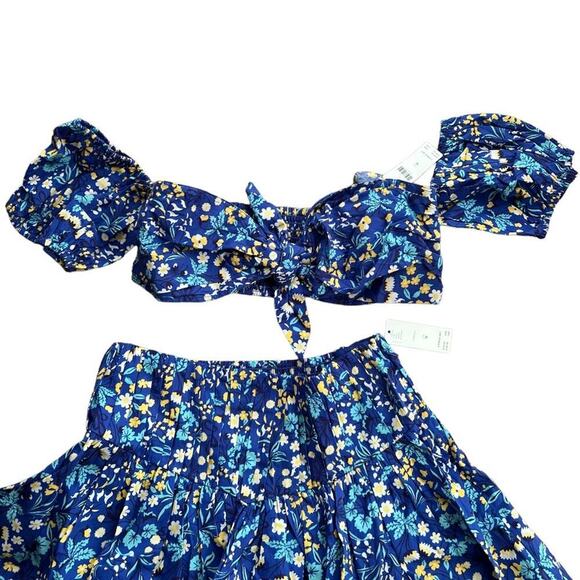 NEW Anthropologie Maeve Crop Top and Skirt Set Sz M Blue Floral - Picture 7 of 11